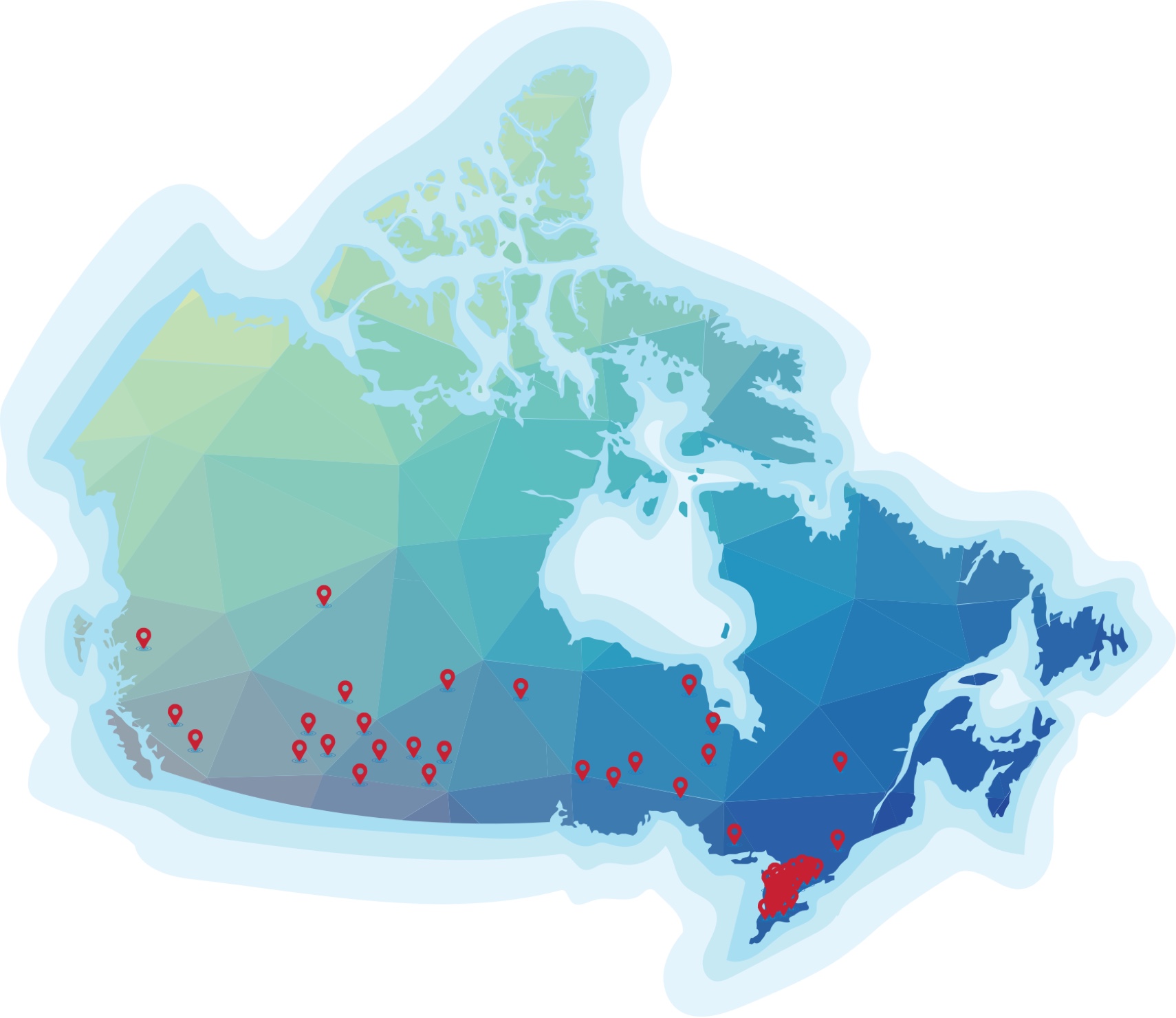a map of Canada indicating where HUB is used across Canada